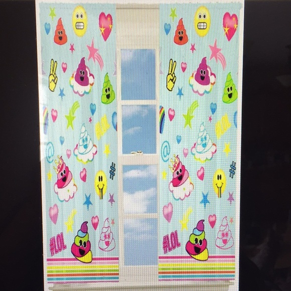 Emoji Raining Emoji's Room Darkening Drapes Panels Window Curtains 42 x 63 Inch - Picture 1 of 16